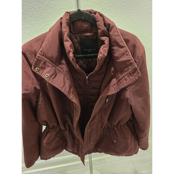 Talbots XLP Red/Burgundy 80% Down Jacket Parka Zip Snap Closure Y2K Cargo - Picture 8 of 13